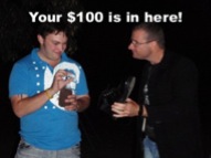 Roving magician Brad Manuel money in shoe